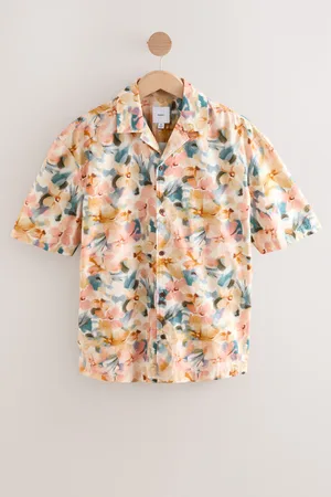 Next 100% Cotton Watercolour Printed Floral Short Sleeve Shirt XL