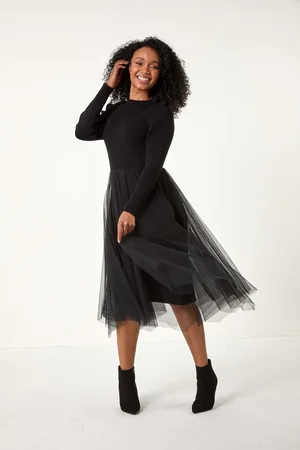 Roman Petite Contrast Knit Mesh Dress AU 16