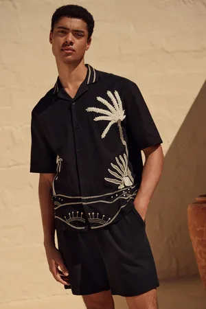 Next Textured Palm Tree Embroidered Short Sleeve Shirt S