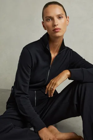 Reiss Navy Nina Belted Loopback-Jersey Jumpsuit S