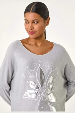 Roman Grey Foil Flower Print Tunic Top S