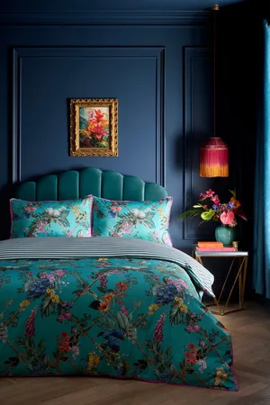 Laurence Llewelyn-Bowen Teal Cotswold Fantasia 100% Cotton Duvet Cover Set Super King