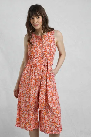 Weird Fish Red Nalani Viscose Printed Jumpsuit AU 10
