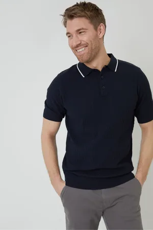 Threadbare Textured Front Tipping Collar Knitted Polo Shirt XXL