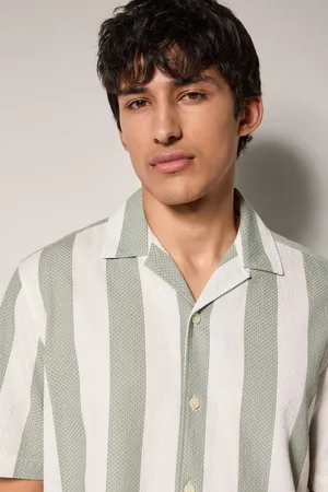 Next Waffle Textured Stripe Short Sleeve 100% Cotton Shirt XXL