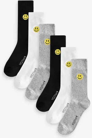 Wild Feet Mens Smiley Embroidered Crew Socks 6 packs