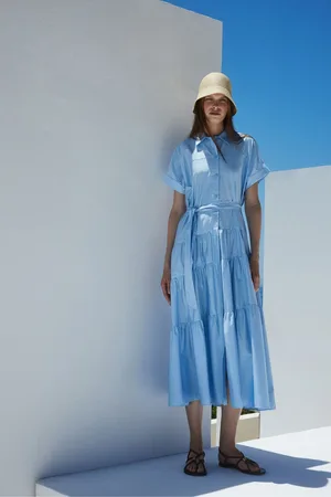Devotion Twins Ear 100% Cotton Poplin Maxi Shirt Dress M