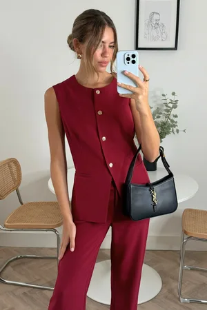 Style Cheat Red Rayne Round Neck Waistcoat With Gold Buttons 14