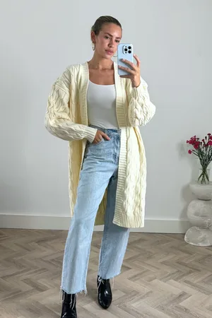 Style Cheat Cream Willa Cable Knit Maxi Cardigan L