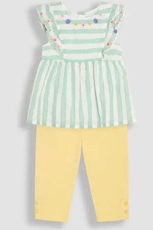JoJo Maman Bébé Aqua Green Floral Print Frill Sleeve Blouse & Leggings Set 2 Piece 5