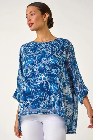 Roman Blue Abstract Print Overlay Tunic Top AU 12