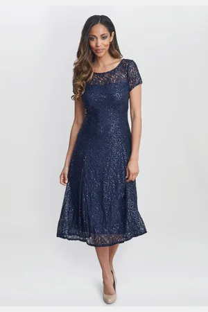 Gina Bacconi Genny Cap Sleeve Midi Length Sequin Lace Dress AU 12