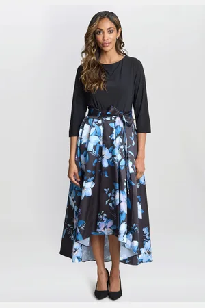 Gina Bacconi Louise Printed High/Low Midi Dress AU 18