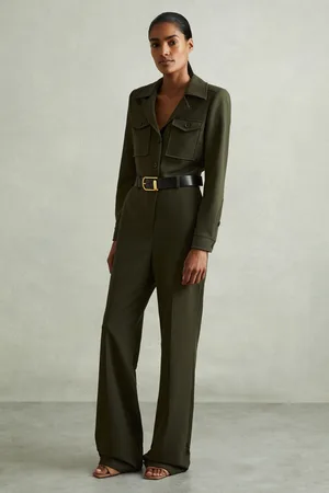 Reiss Dark Green Ray Petite Belted Utility Jumpsuit 14