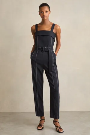Reiss Navy Fianna Contrast Stitch Structured Jumpsuit AU 8