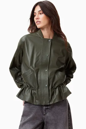 AllSaints AllSaints Green Sofi Leather Bomber Jacket AU 12