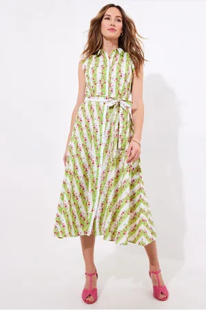 Joe Browns Stripe Rose Tie Waist 100% Cotton Dress AU 16