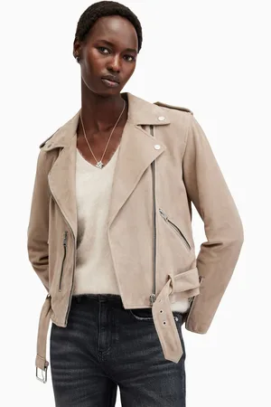 AllSaints AllSaints Grey Suede Balfern Biker Jacket AU 8