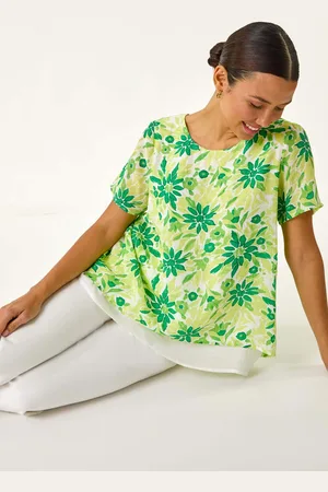 Roman Green Floral Layered Tunic Top AU 20