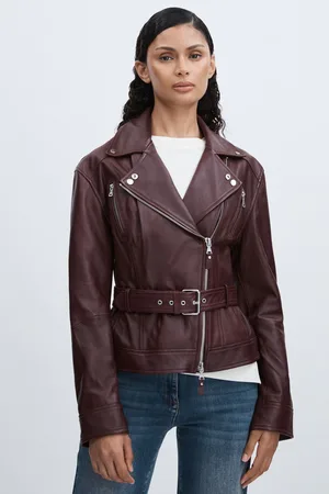 Paige Womens Leather Belted Moto Jacket