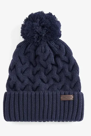 Barbour Mens Navy Gainford Cable Knit Pom Beanie