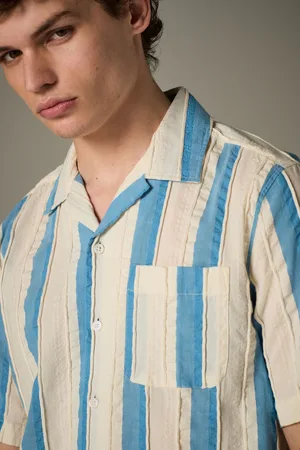 Next 100% Cotton Textured Stripe Short Sleeve Shirt XXL