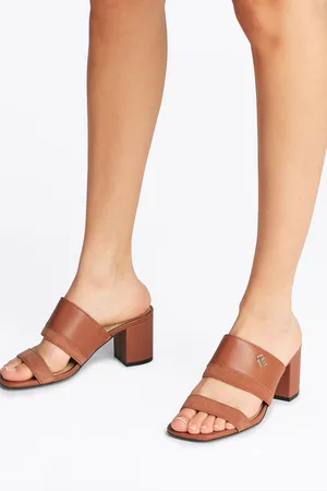 Tommy Hilfiger Brown Leather And Suede Block Heeled Mules AU 9 (EU 41)