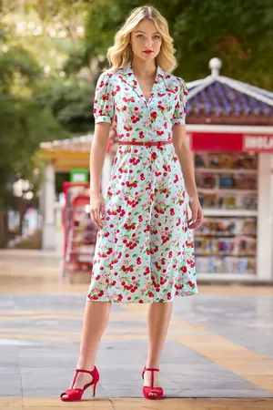 Joe Browns Cherry Collared Belted Midi Dress AU 6