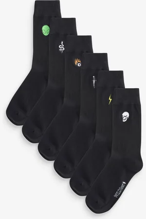 Wild Feet Mens Embroidered Crew Socks 6 Pack