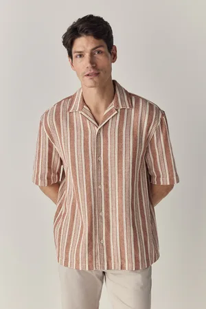 Next 100% Cotton Textured Stripe Short Sleeve Shirt L