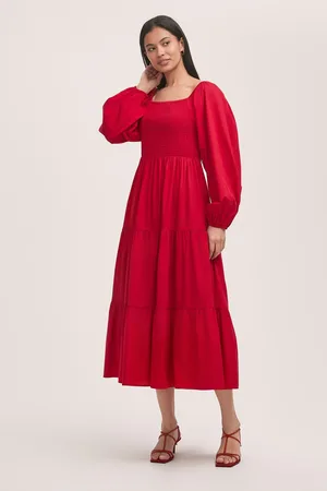Finery London Lauretta Cotton Midi Tiered Dress AU 18