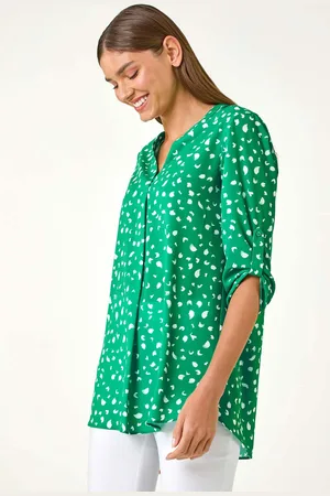 Roman Green Abstract Spot Print V-Neck Tunic Top AU 12