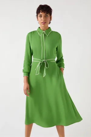 LK Bennett Petite Elise Treetop Viscose Edge Stitch Detail Shirt Dress AU 8