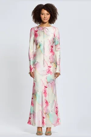 DASKA Sali Maxi Dress With Long Sleeves And Neck Tie Details large