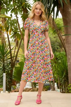 Joe Browns Frilly Floral Shirred Midi Dress AU 14