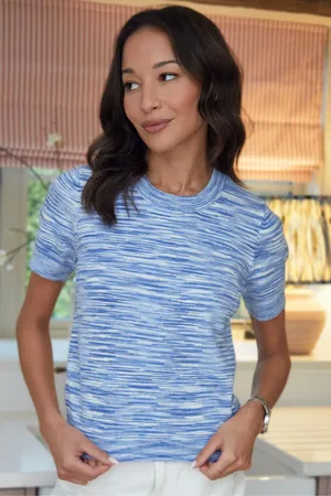Threadbare Blue Stripe Short Sleeved Knitted T-Shirt AU 14