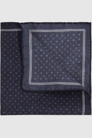 Reiss Mens Navy Marasusa Reversible Silk Pocket Square