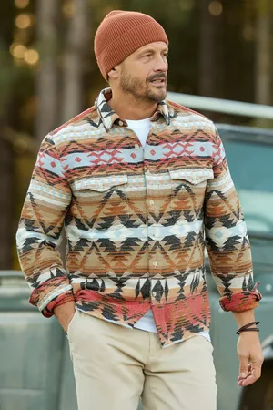 Joe Browns Earthy Tone Aztec Style Long Sleeve 100% Cotton Shirt M