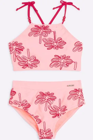 River Island Pink Girls Palm Embroidery Bikini 9