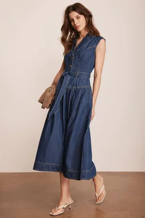 mint&berry Drop Waist Collared Denim 100% Cotton Dress AU 6