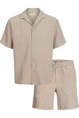 JACK & JONES Grey Resort Collar Shirt and Short Set L