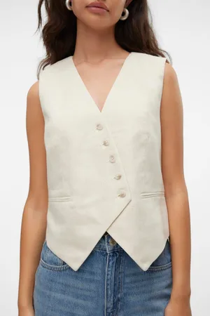 VERO MODA Cream Asymetric Button Waistcoat AU 6