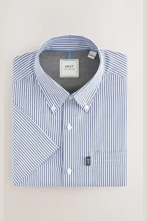 Next Short Sleeve With Button Down Collar Stripe Easy Iron Oxford Shirt 6XL