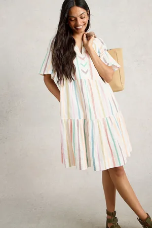 White Stuff Sophia Stripe 100% Organic Cotton Dress AU 16