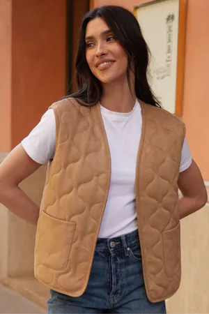 Threadbare Brown Suedette Onion Quilted Gilet AU 14