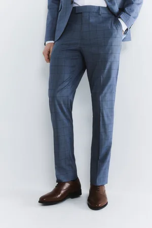 River Island Blue Check 100% Cotton Suit Trousers 34W x 31L (UK 34 R)