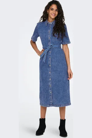 ONLY Short Sleeve Belted Denim Midi Dress AU 10