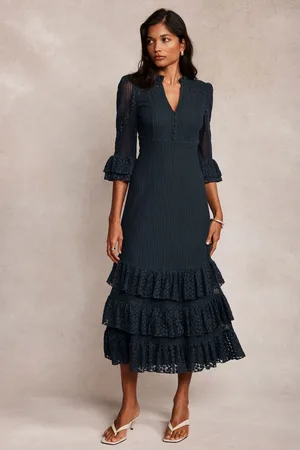mint&berry Lace Mesh Ruffle Maxi Dress AU 12