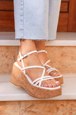 Linzi White Orbit Strappy Cork Wedge Sandals AU 10 (EU 41)
