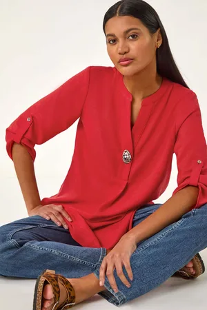 Roman Red Button Detail Longline Tunic Top AU 10